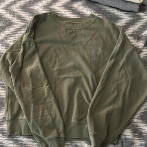 American Rag Olive Crewneck Sweater with Floral Design